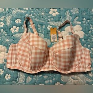 Kona Sol Pink and White gingham Check Underwire Bikini Top